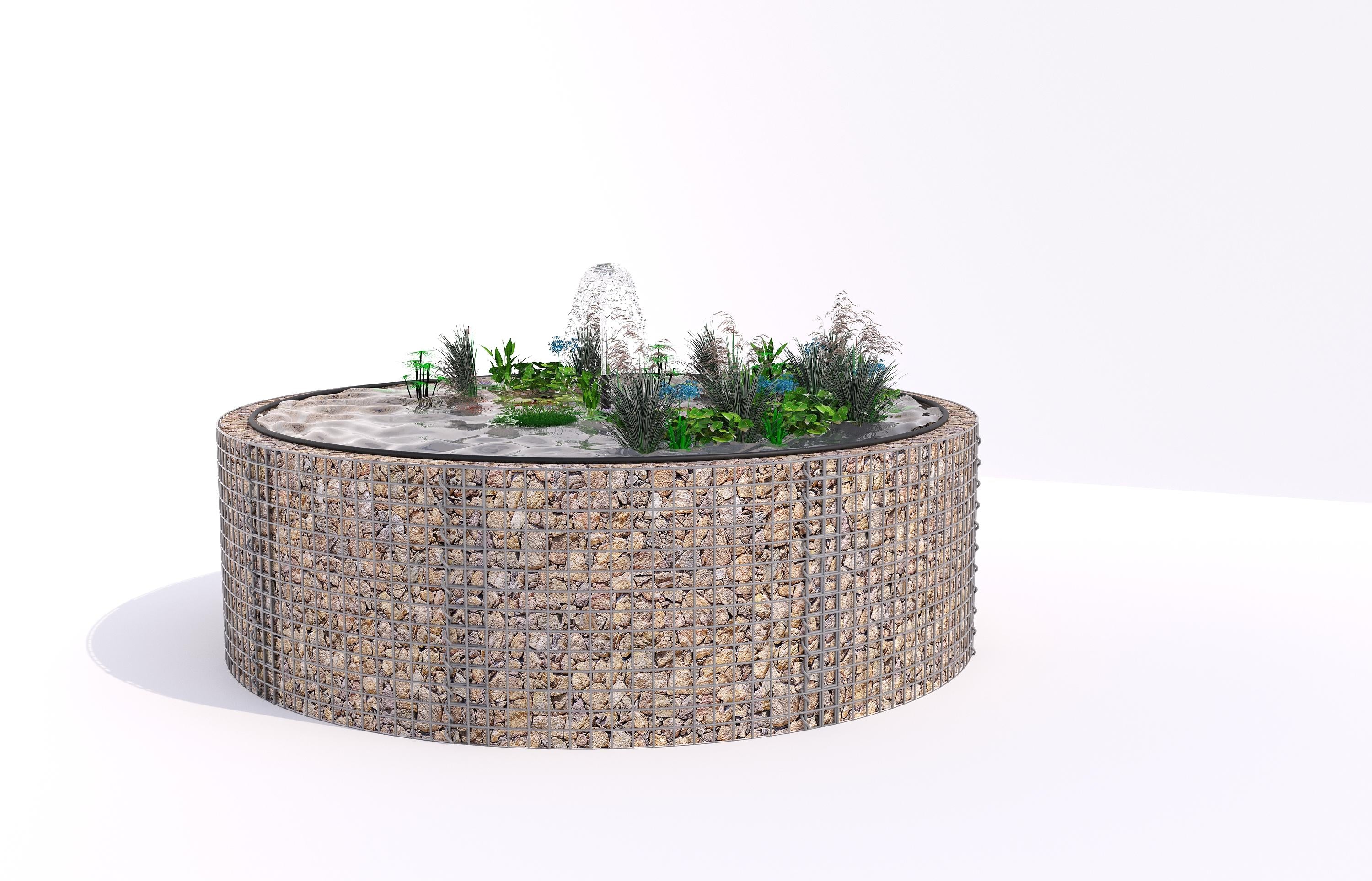 Laghetto rialzato in gabbioni, rotondo, diametro esterno 262 cm, altezza 80 cm, maglia 5 x 5 cm, spessore parete 15 cm