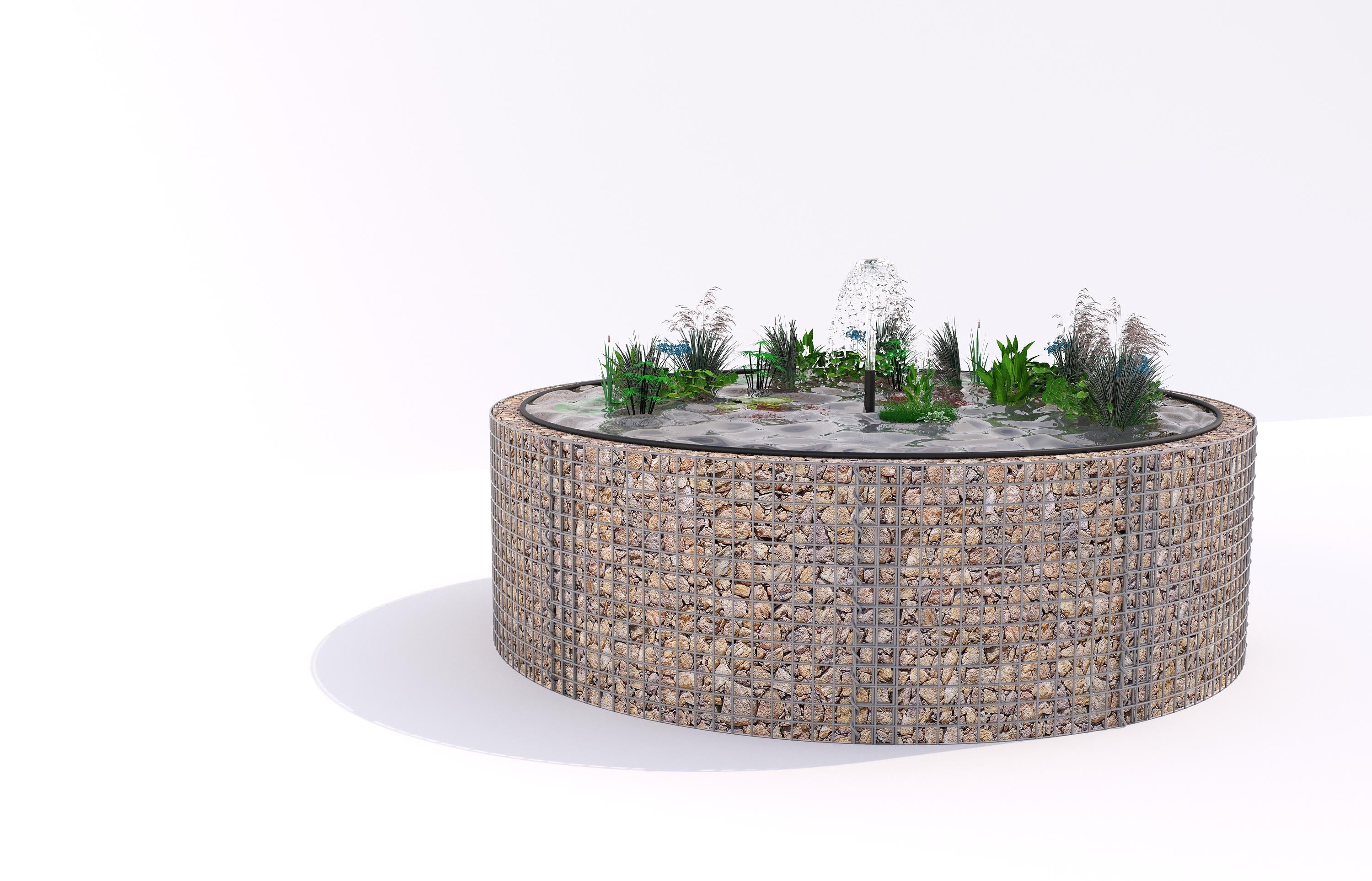 Laghetto rialzato in gabbioni, rotondo, diametro esterno 262 cm, altezza 80 cm, maglia 5 x 5 cm, spessore parete 15 cm