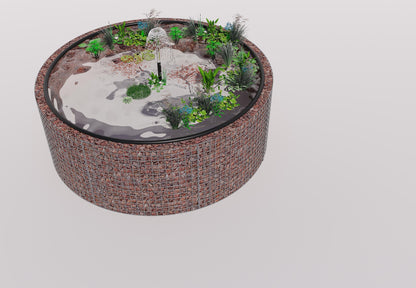 Gabionen Hochteich rund, Außendurchmesser 232 cm, Höhe 80 cm, Maschenweite 5 x 5 cm, Wandstärke 15 cm