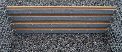 Panchina da giardino con 2 colonne di fiori - Legno Cumaru, 200 cm di lunghezza x 62 cm di altezza x 37 cm di profondità, zincato a caldo, MW 5 x 5 cm