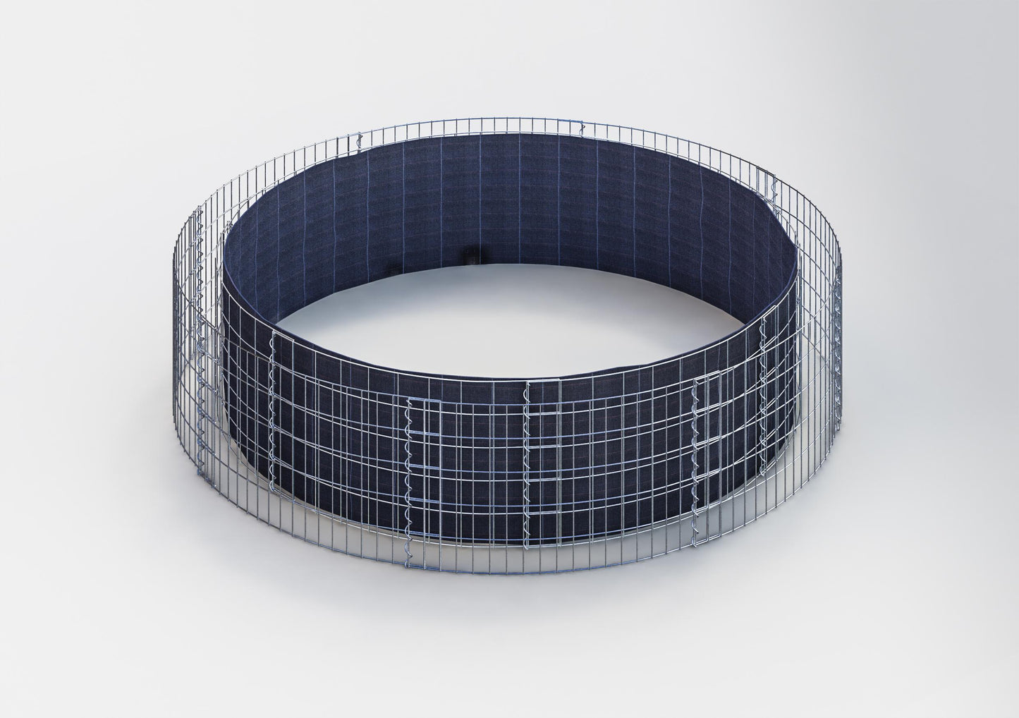 Letto rialzato rotondo, diametro esterno 232 cm, altezza 50 cm, dimensioni della rete 5 x 10 cm, spessore delle pareti 15 cm