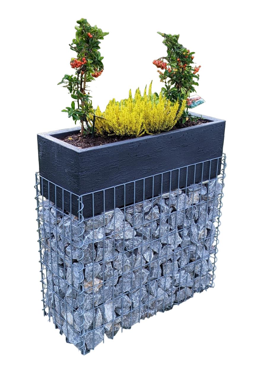 Gabion with flower bowl 80 cm x 46 cm x 30 cm (L x H x D), mesh size 5 x 5 cm, spiral