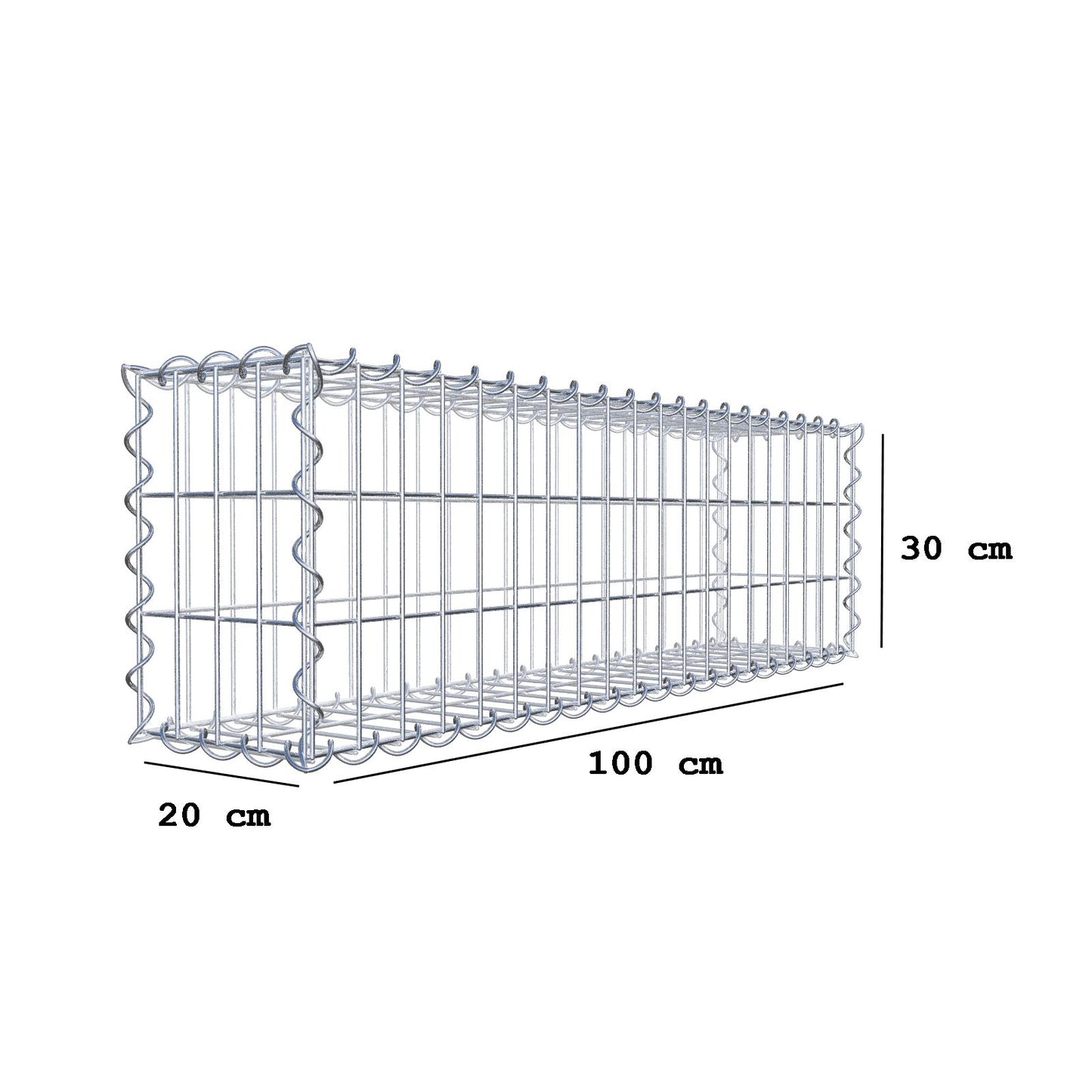 Schanskorf 100 cm x 30 cm x 20 cm (L x H x D), maaswijdte 5 cm x 10 cm, spiraalvormig