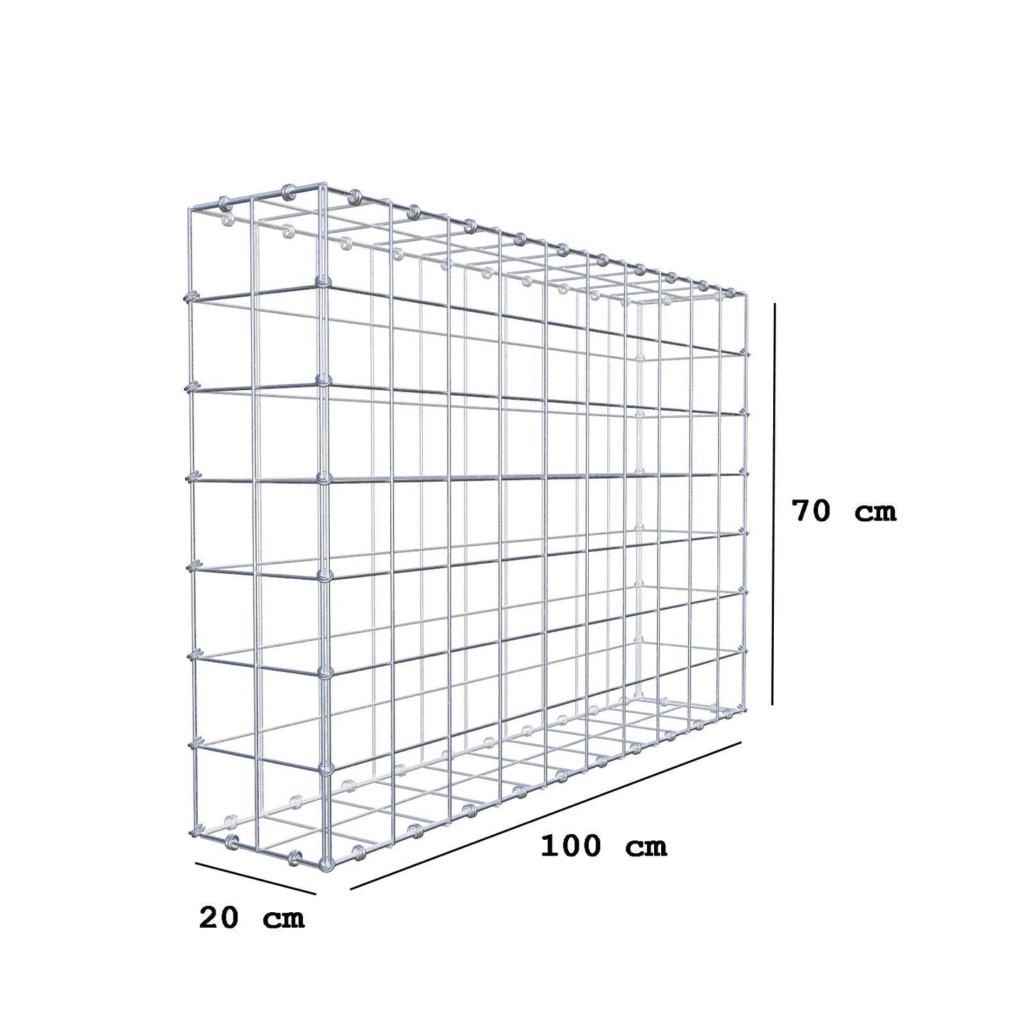 Gabion 100 cm x 70 cm x 20 cm (L x H x D), maskestørrelse 10 x 10 cm, spiralring