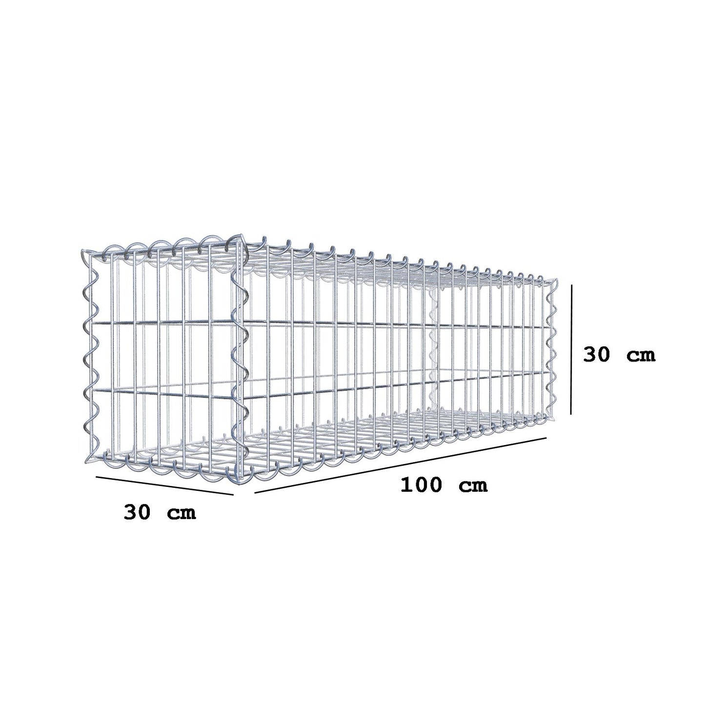 Gabbione 100 cm x 30 cm x 30 cm (L x H x P), maglia 5 cm x 10 cm, spirale
