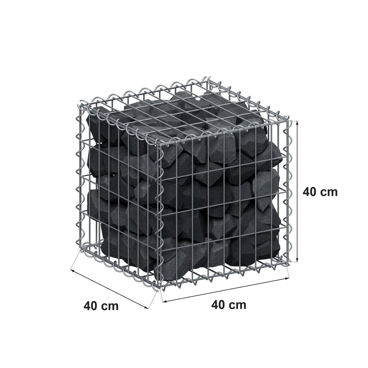 Gabion 40 cm x 40 cm x 40 cm (L x H x D), maskestørrelse 5 cm x 10 cm, spiral