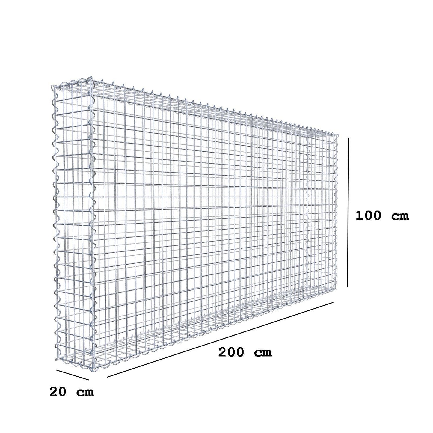 Gabione 200 cm x 100 cm x 20 cm (L x H x T), Maschenweite 5 cm x 5 cm, Spirale