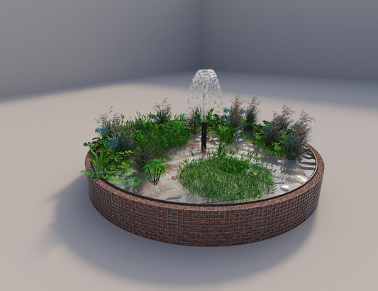 Estanque elevado de gaviones redondo, diámetro exterior 382 cm, altura 50 cm, luz de malla 5 x 5 cm, espesor de pared 15 cm