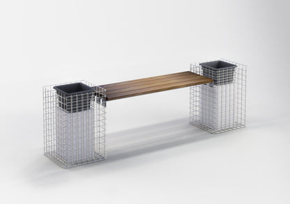 Gartenbank mit 2 Blumensäulen - Cumaru-Holz, 200 cm Länge x 62 cm Höhe x 37 cm Tiefe, feuerverzinkt, MW 5 x 5 cm