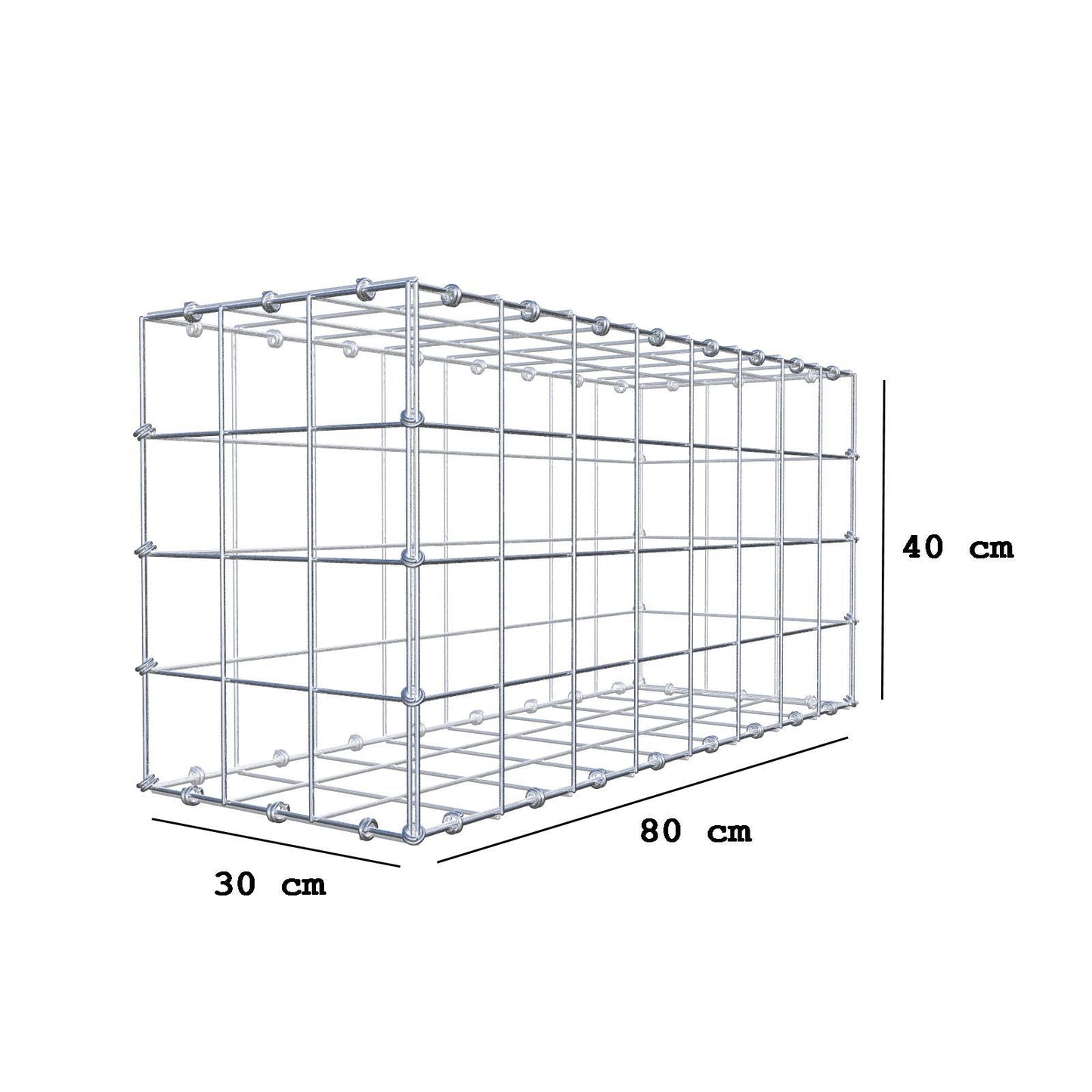 Gabione 80 cm x 40 cm x 30 cm (L x H x T), Maschenweite 10 x 10 cm, Spiralring