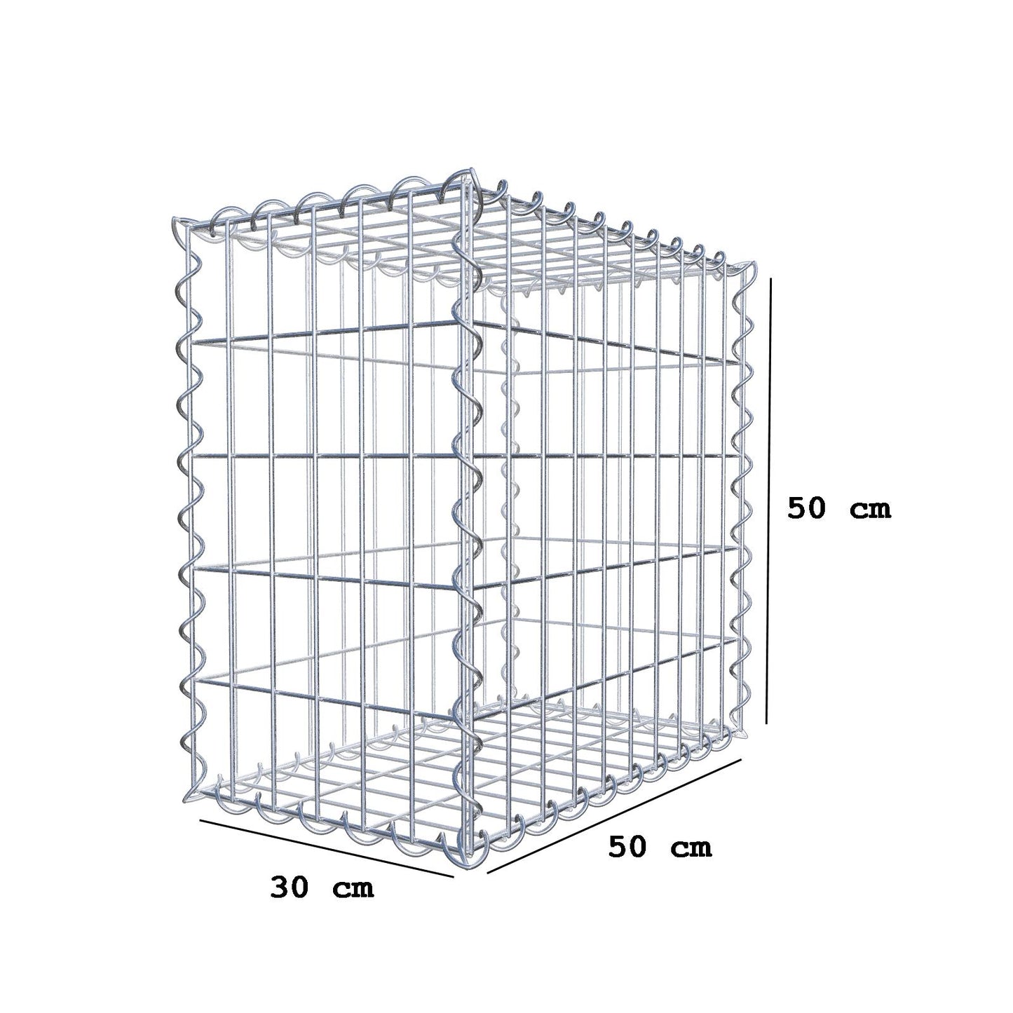 Gabbione 50 cm x 50 cm x 30 cm (L x H x P), maglia 5 cm x 10 cm, spirale