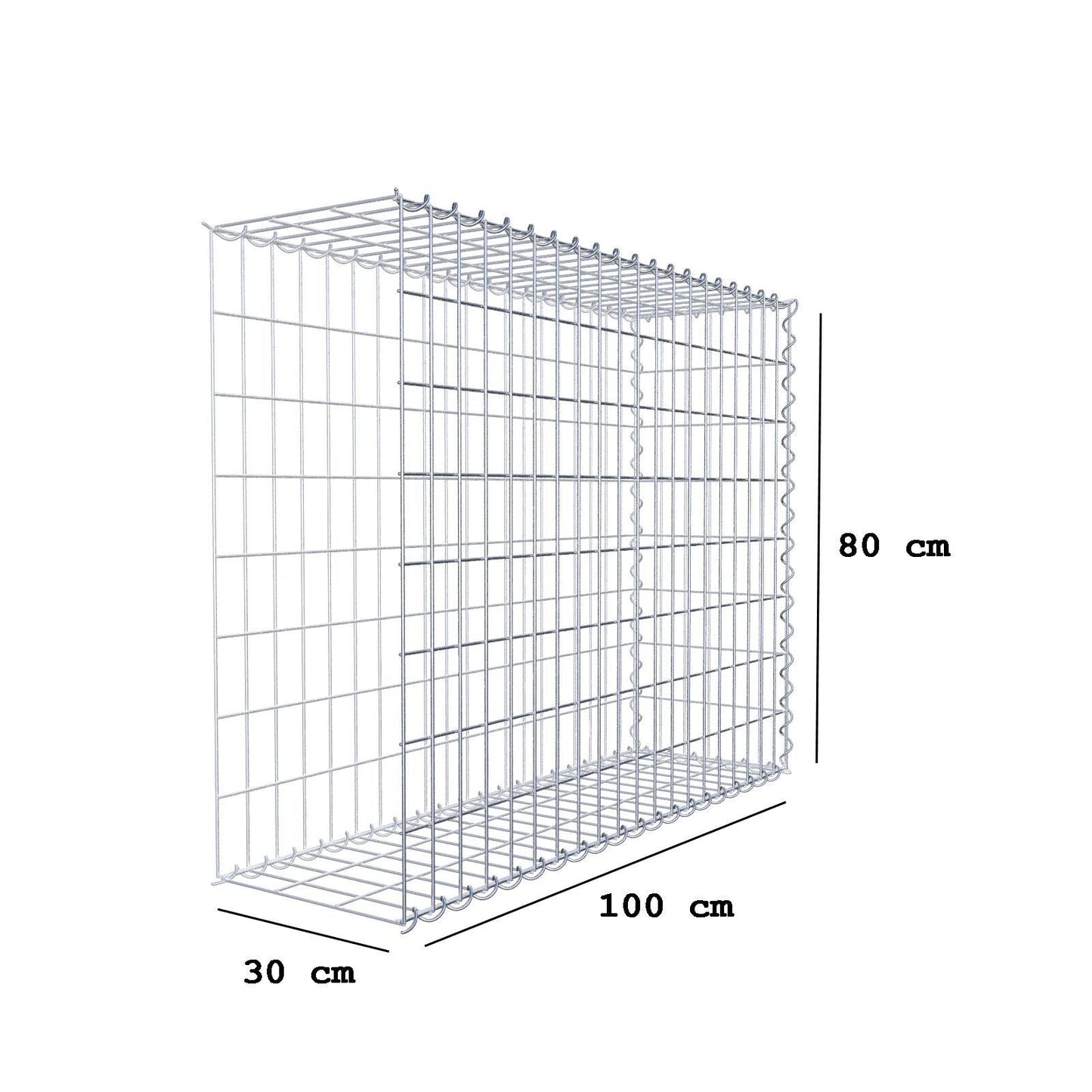 Opvokset gabion type 2 100 cm x 80 cm x 30 cm (L x H x D), maskestørrelse 5 cm x 10 cm, spiral
