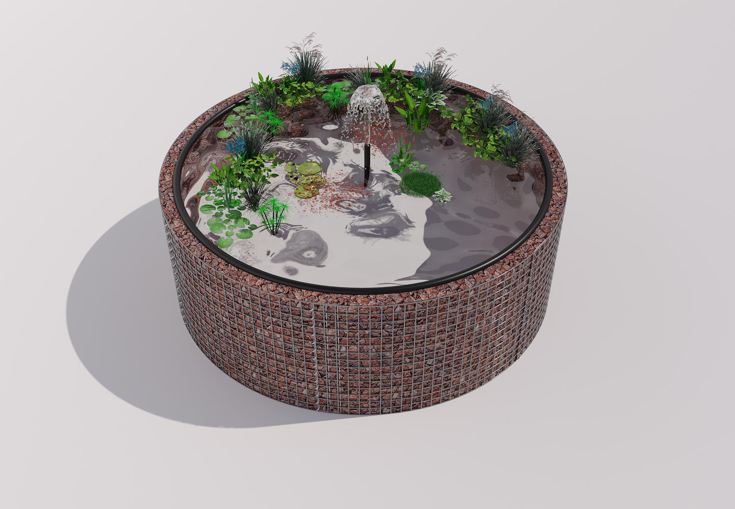 Schanskorf verhoogde vijver, rond, buitendiameter 232 cm, hoogte 80 cm, maaswijdte 5 x 5 cm, wanddikte 15 cm
