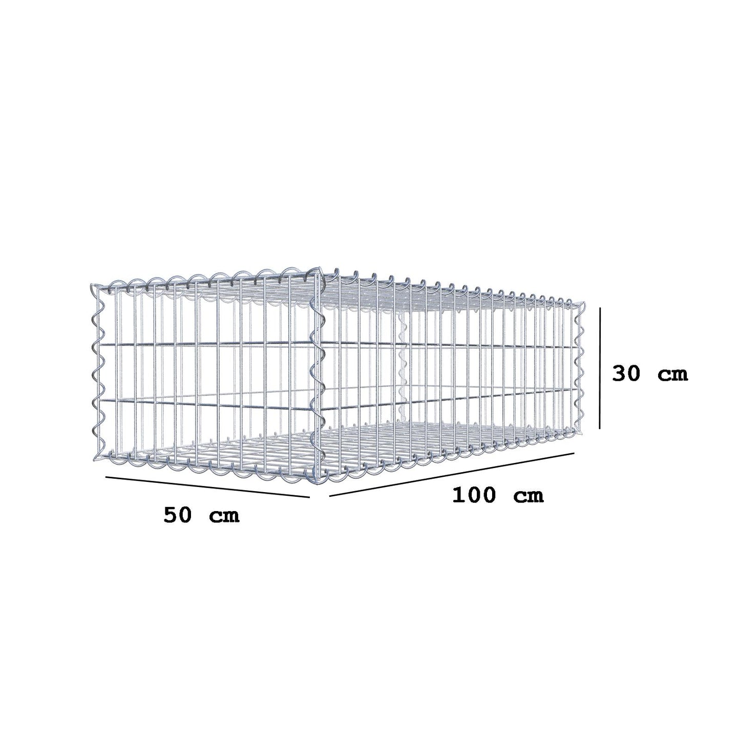 Gabione 100 cm x 30 cm x 50 cm (L x H x T), Maschenweite 5 cm x 10 cm, Spirale