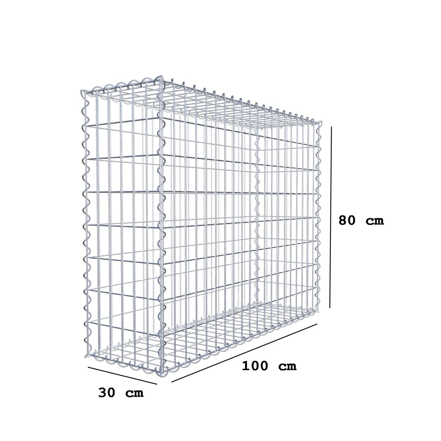 Gabione 100 cm x 80 cm x 30 cm (L x H x T), Maschenweite 5 cm x 10 cm, Spirale
