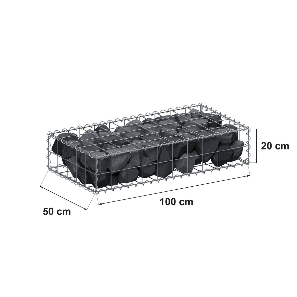 Gabion 100 cm x 20 cm x 50 cm (L x H x D), maskstorlek 10 cm x 10 cm, spiral