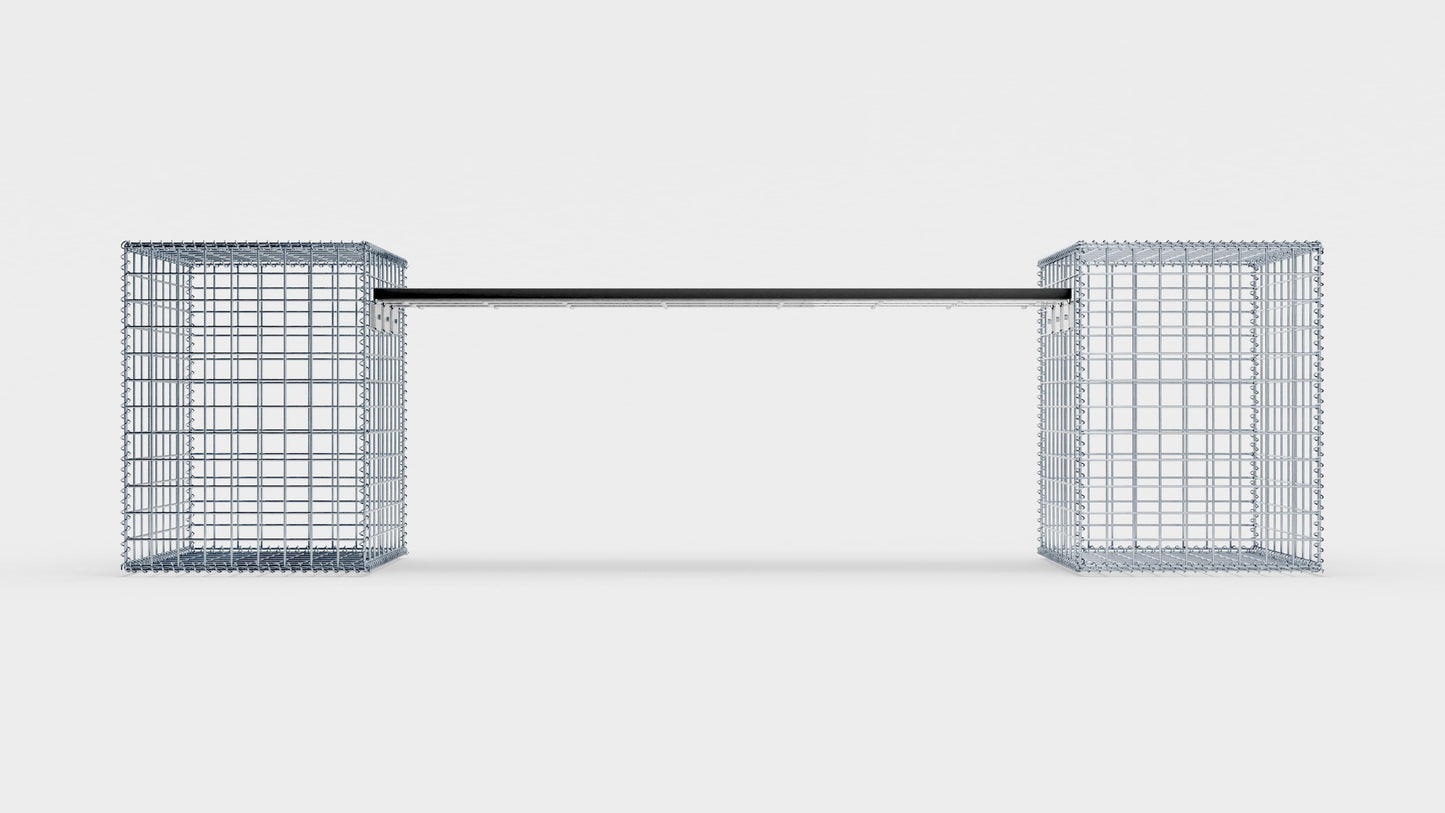 Gabion bench with 2 spiral gabions, 205 cm long x 60 cm high x 40 cm deep, galvanized, MW 5 x 5 cm, with recycled top in anthracite