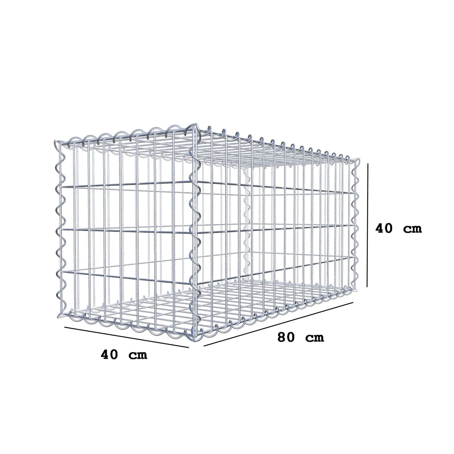Gabione 80 cm x 40 cm x 40 cm (L x H x T), Maschenweite 5 cm x 10 cm, Spirale