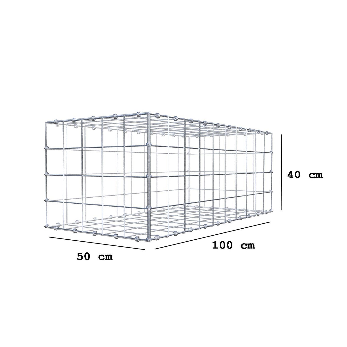 Gabione 100 cm x 40 cm x 50 cm (L x H x T), Maschenweite 10 x 10 cm, Spiralring