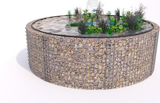 Estanque elevado de gaviones, redondo, diámetro exterior 262 cm, altura 80 cm, malla 5 x 5 cm, espesor de pared 15 cm