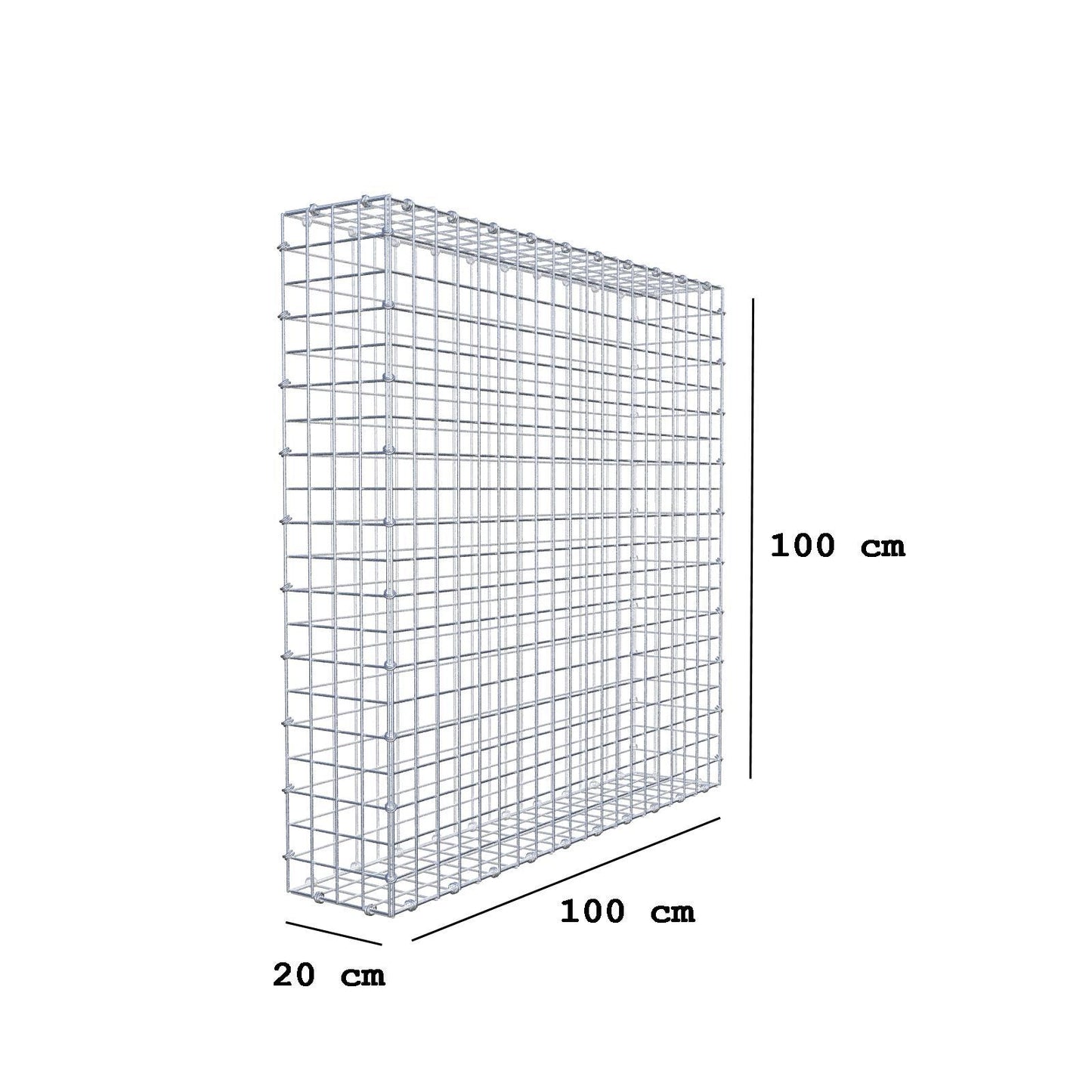 Gabion 100 cm x 100 cm x 20 cm (L x H x D), maskestørrelse 5 x 5 cm, spiralring
