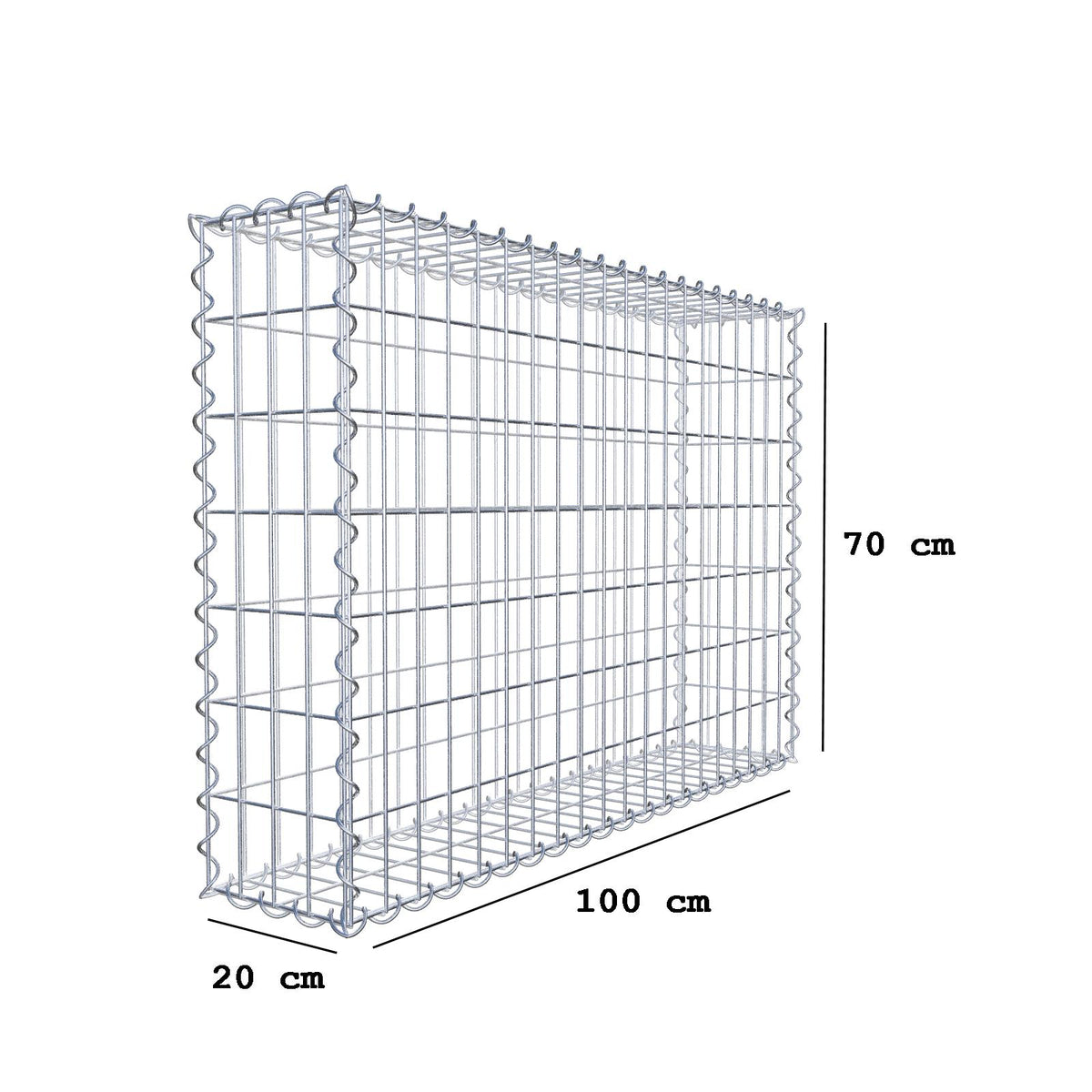 Schanskorf 100 cm x 70 cm x 20 cm (L x H x D), maaswijdte 5 cm x 10 cm, spiraalvormig