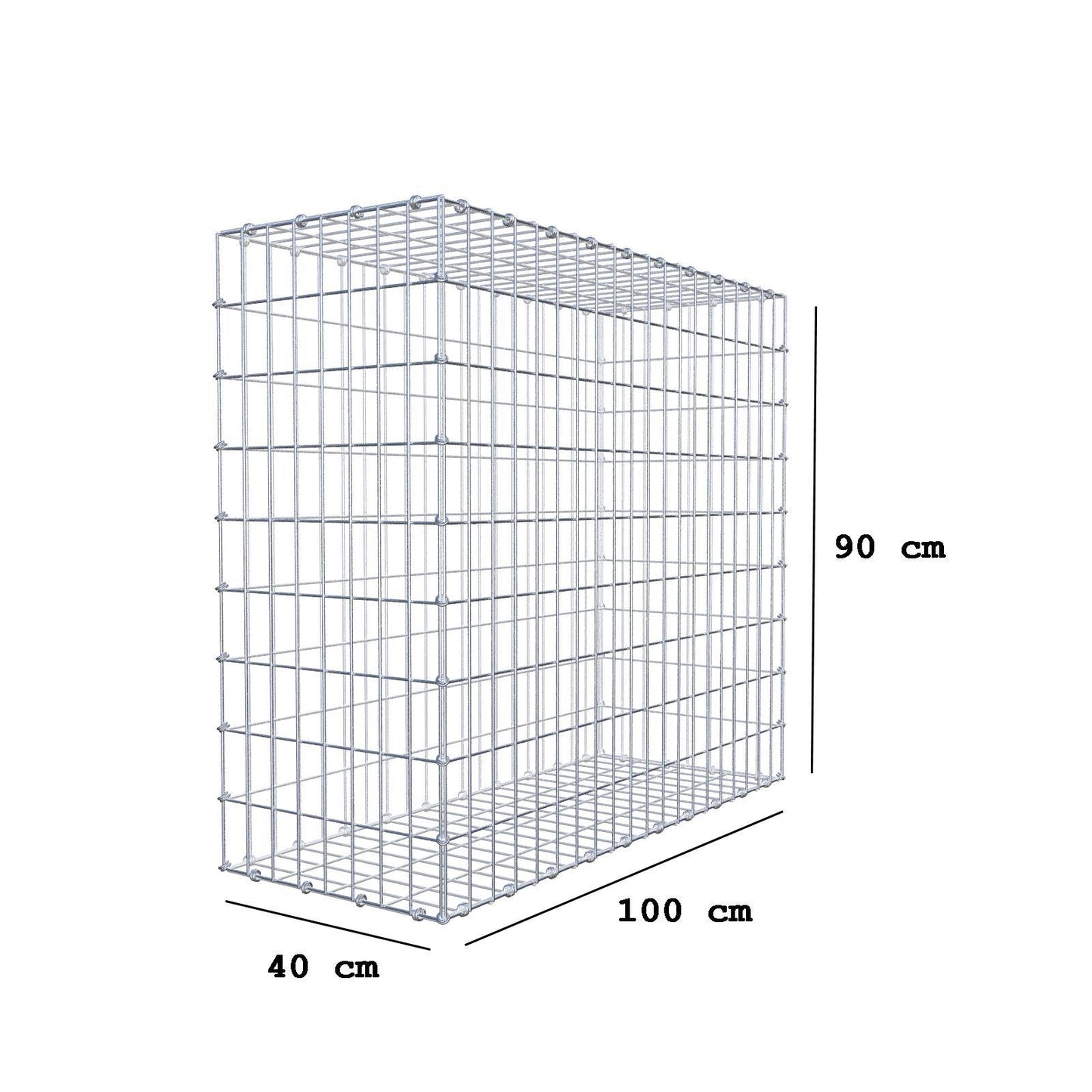 Gabione 100 cm x 90 cm x 40 cm (L x H x T), Maschenweite 5 x 10 cm, Spiralring