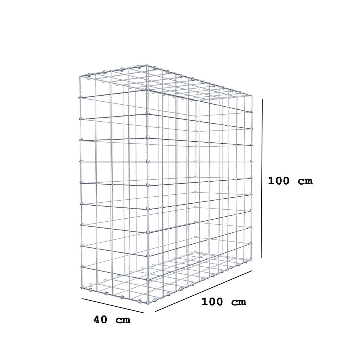 Gabbione 100 cm x 100 cm x 40 cm (L x H x P), maglia 10 x 10 cm, anello a spirale