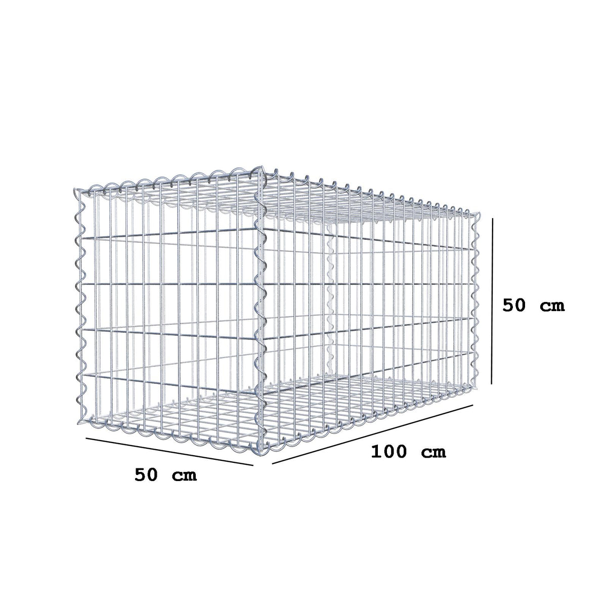 Gabbione 100 cm x 50 cm x 50 cm (L x H x P), maglia 5 cm x 10 cm, spirale