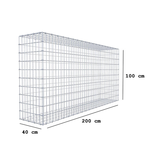 Gabion 200 cm x 100 cm x 40 cm (L x H x D), maskestørrelse 5 x 10 cm, spiralring