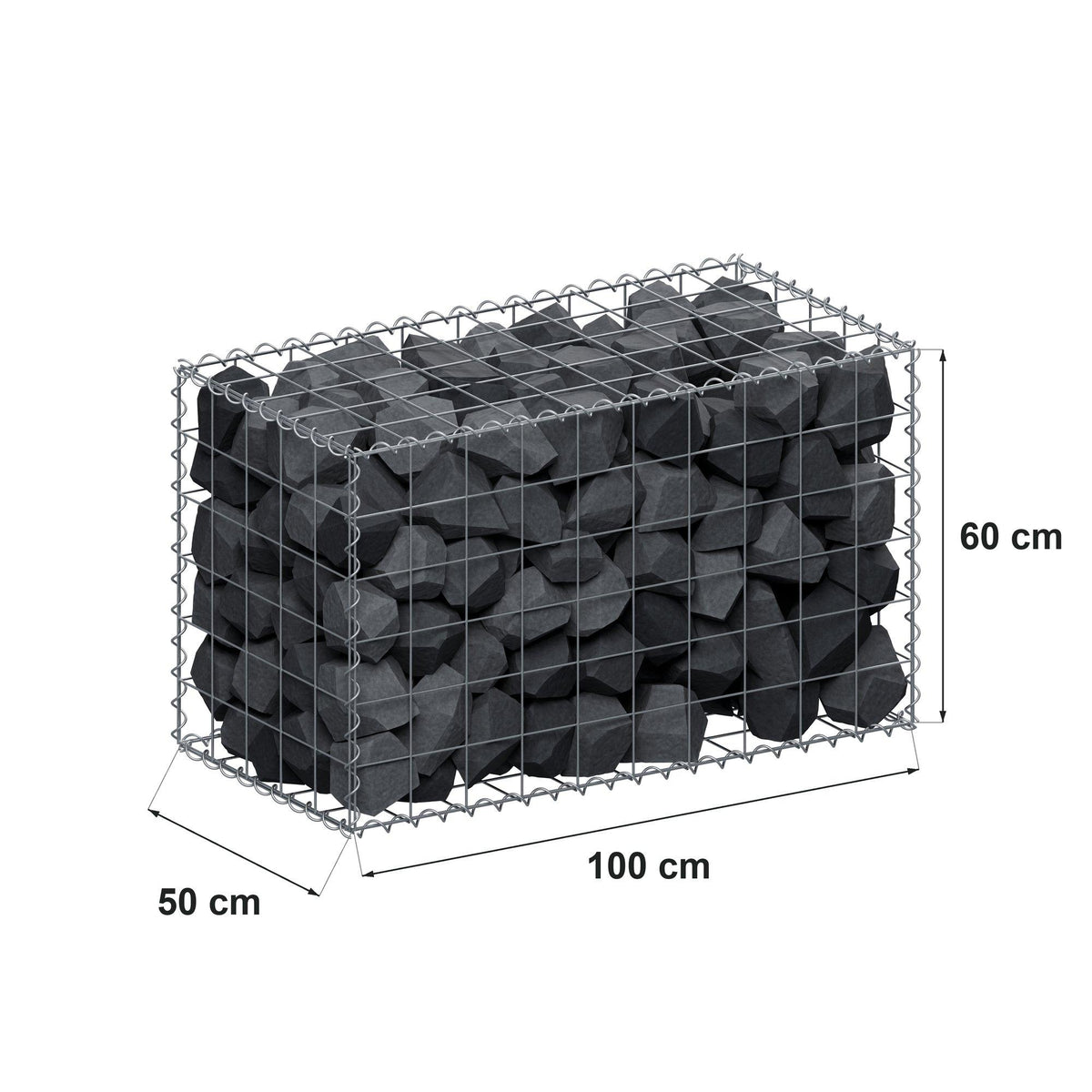 Gabion 100 cm x 60 cm x 50 cm (L x H x D), maskestørrelse 10 cm x 10 cm, spiral