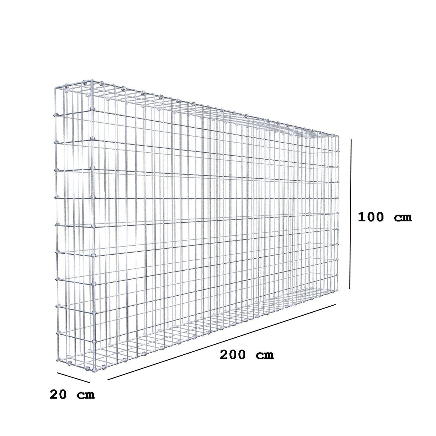 Gabbione 200 cm x 100 cm x 20 cm (L x H x P), maglia 5 x 10 cm, anello a spirale
