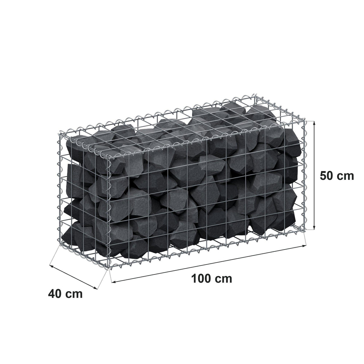 Gabion 100 cm x 50 cm x 40 cm (L x H x D), maskestørrelse 10 cm x 10 cm, spiral