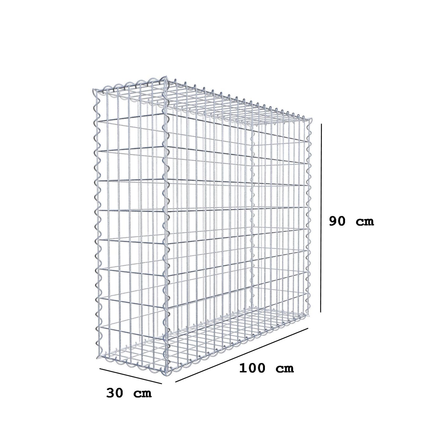 Gabion 100 cm x 90 cm x 30 cm (L x H x D), maskestørrelse 5 cm x 10 cm, spiral