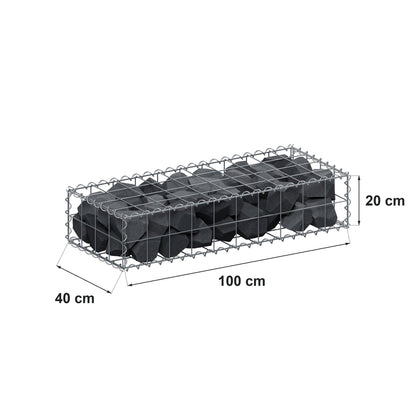 Gabion 100 cm x 20 cm x 40 cm (L x H x D), mesh size 10 cm x 10 cm, spiral