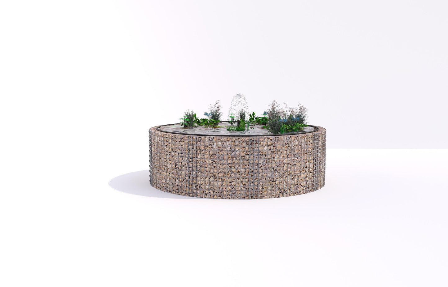 Schanskorven verhoogde vijver, rond, buitendiameter 262 cm, hoogte 80 cm, maaswijdte 5 x 5 cm, wanddikte 15 cm