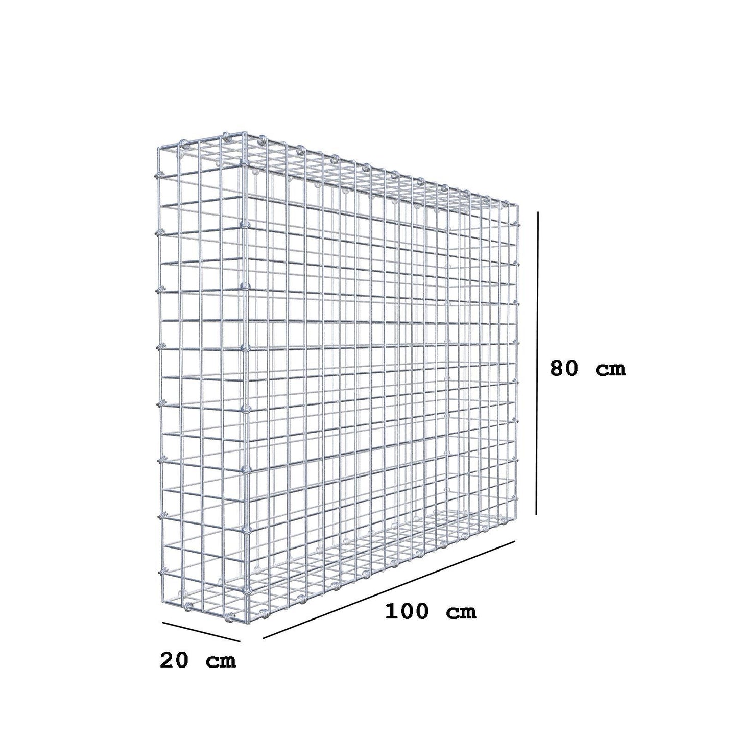 Gabbione 100 cm x 80 cm x 20 cm (L x H x P), maglia 5 x 5 cm, anello a spirale