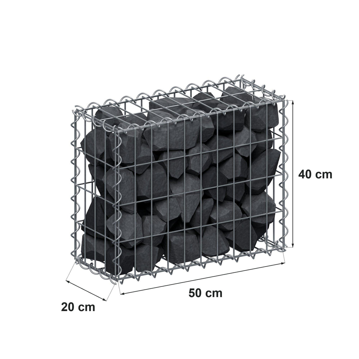 Gabione 50 cm x 40 cm x 20 cm (L x H x T), Maschenweite 5 cm x 10 cm, Spirale