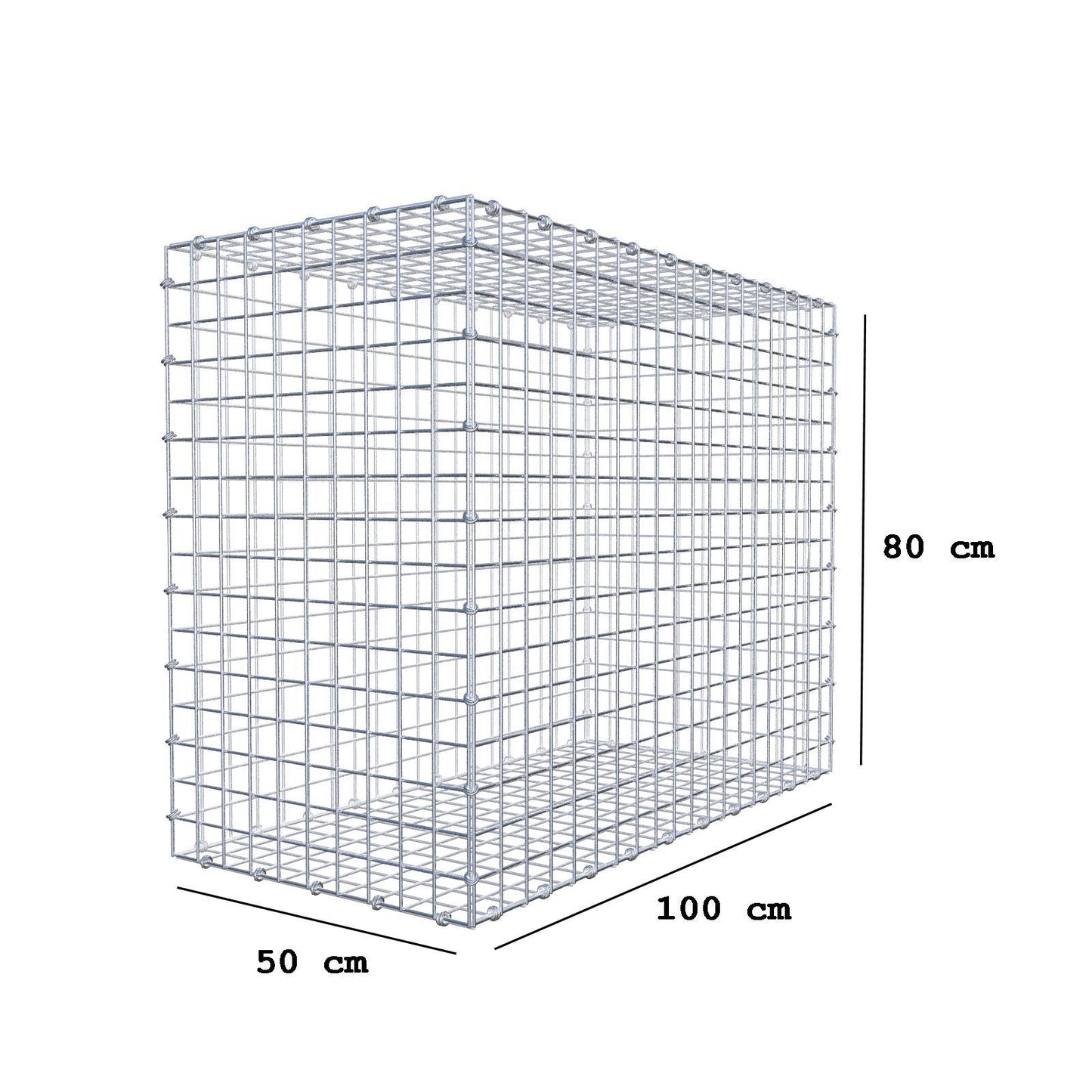 Gabione 100 cm x 80 cm x 50 cm (L x H x T), Maschenweite 5 x 5 cm, Spiralring