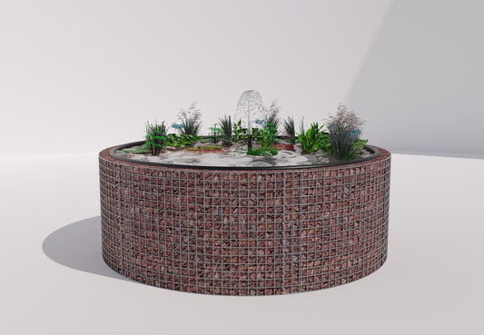 Estanque elevado de gaviones, redondo, diámetro exterior 232 cm, altura 80 cm, malla 5 x 5 cm, espesor de pared 15 cm
