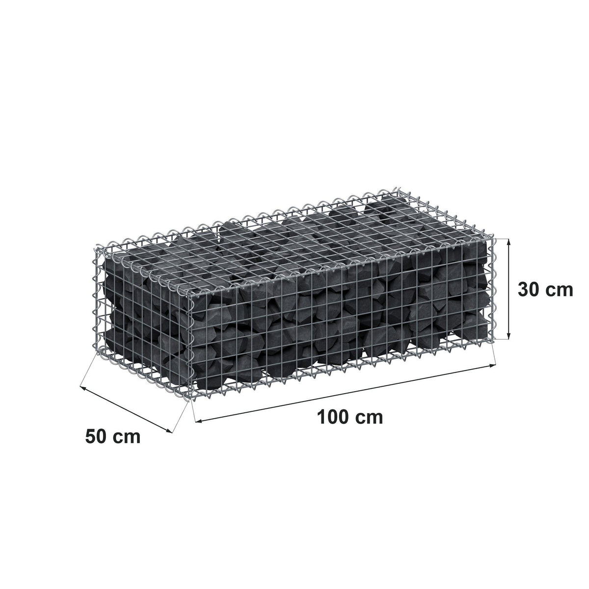 Gabion 100 cm x 30 cm x 50 cm (L x H x D), maskestørrelse 5 cm x 5 cm, spiral