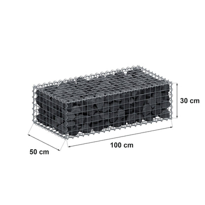 Gabion 100 cm x 30 cm x 50 cm (L x H x D), maskestørrelse 5 cm x 5 cm, spiral