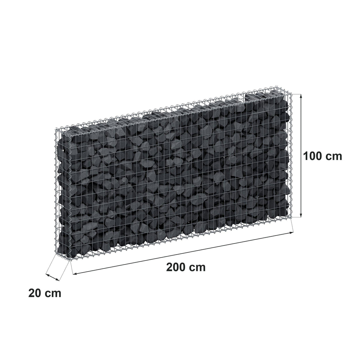 Gabion 200 cm x 100 cm x 20 cm (L x H x D), maskestørrelse 5 cm x 10 cm, spiral
