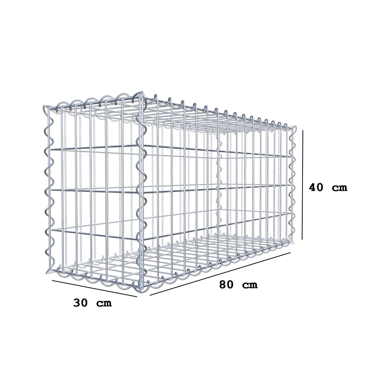 Schanskorf 80 cm x 40 cm x 30 cm (L x H x D), maaswijdte 5 cm x 10 cm, spiraalvormig