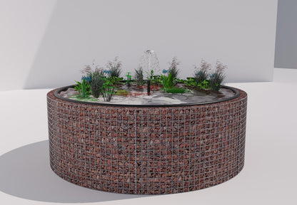 Schanskorf verhoogde vijver, rond, buitendiameter 232 cm, hoogte 80 cm, maaswijdte 5 x 5 cm, wanddikte 15 cm