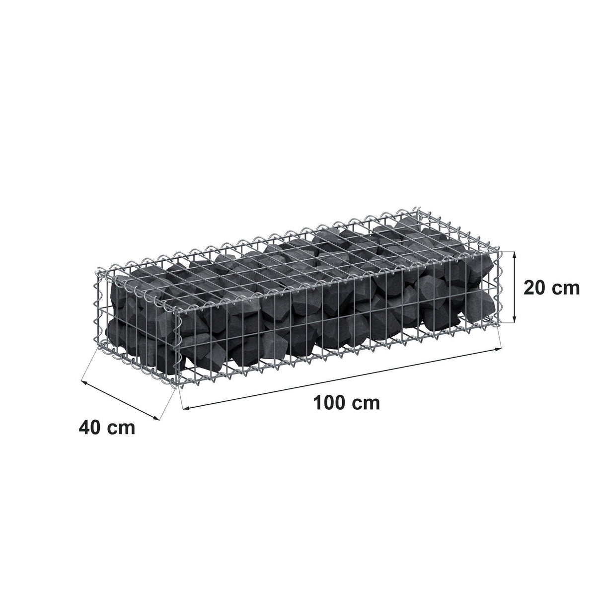 Gabion 100 cm x 20 cm x 40 cm (L x H x P), mailles 5 cm x 10 cm, spirale