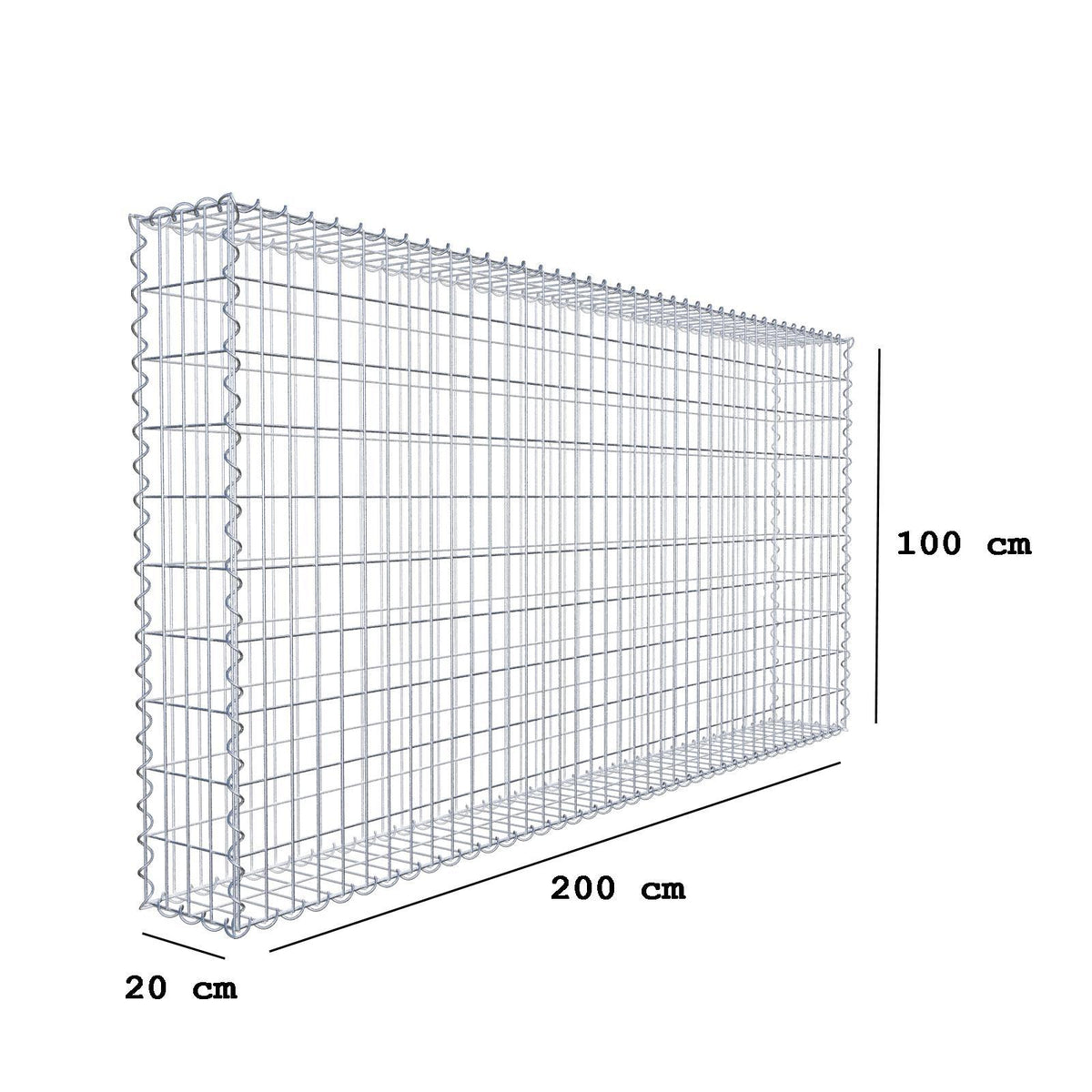 Gabion 200 cm x 100 cm x 20 cm (L x H x D), maskestørrelse 5 cm x 10 cm, spiral
