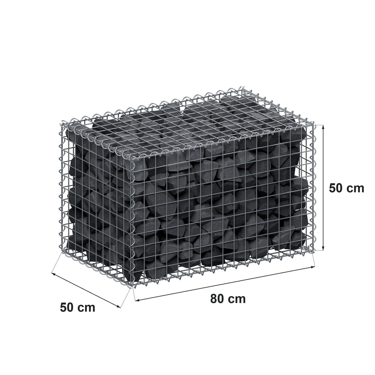 Gabion 80 cm x 50 cm x 50 cm (L x H x P), mailles 5 cm x 5 cm, spirale
