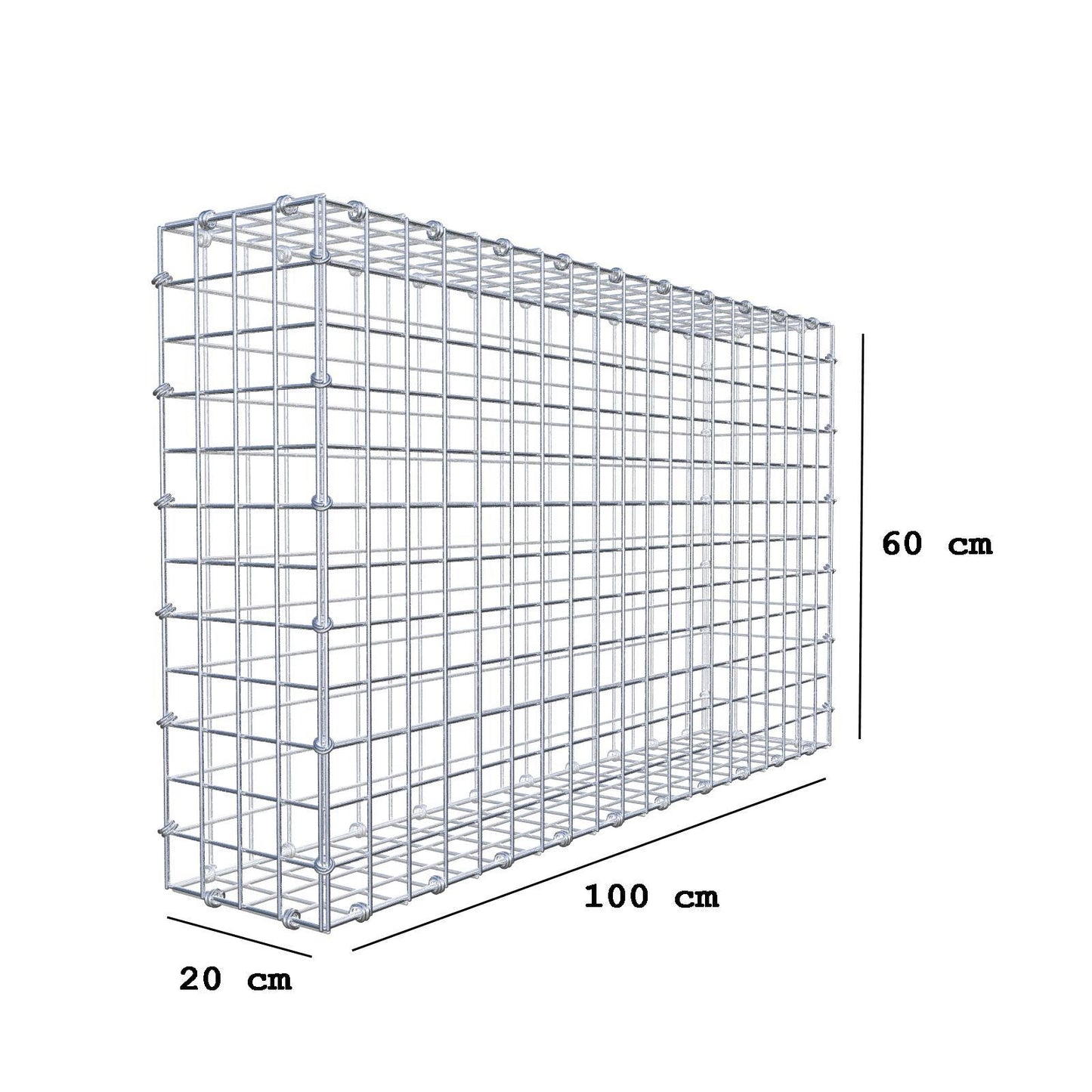 Gabbione 100 cm x 60 cm x 20 cm (L x H x P), maglia 5 x 5 cm, anello a spirale