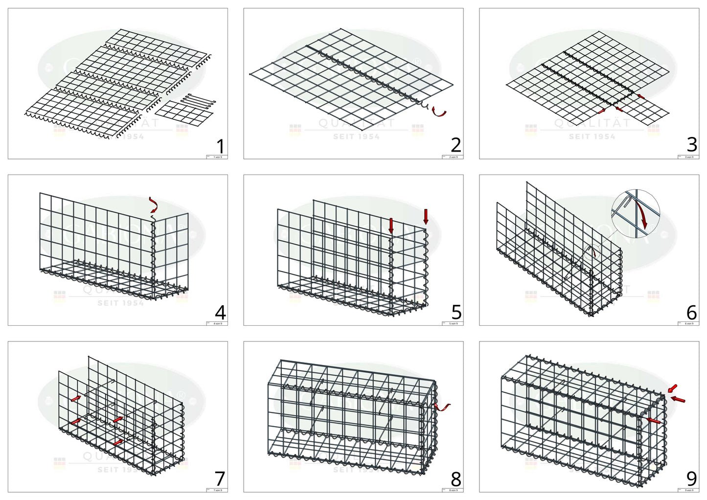 Extra gabion typ 2 100 cm x 20 cm x 50 cm (L x H x D), maskstorlek 10 cm x 10 cm, spiral